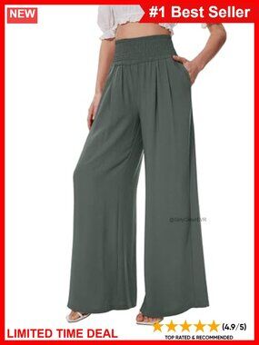 Women's Palazzo Pants Wide Leg Pull On High Rise Flowy Summer Beach Trousers
